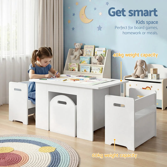 Keezi 3PCS Kids Table and Chairs Set Storage Toys Play Activity Desk - Image 4