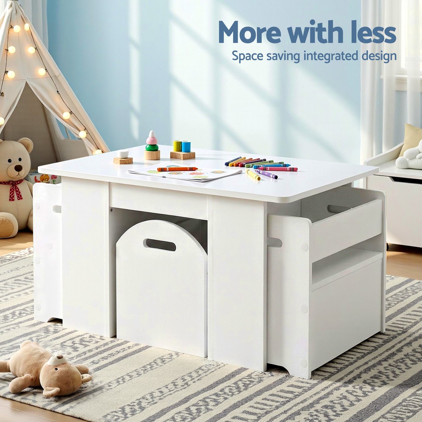 Keezi 3PCS Kids Table and Chairs Set Storage Toys Play Activity Desk - Image 5