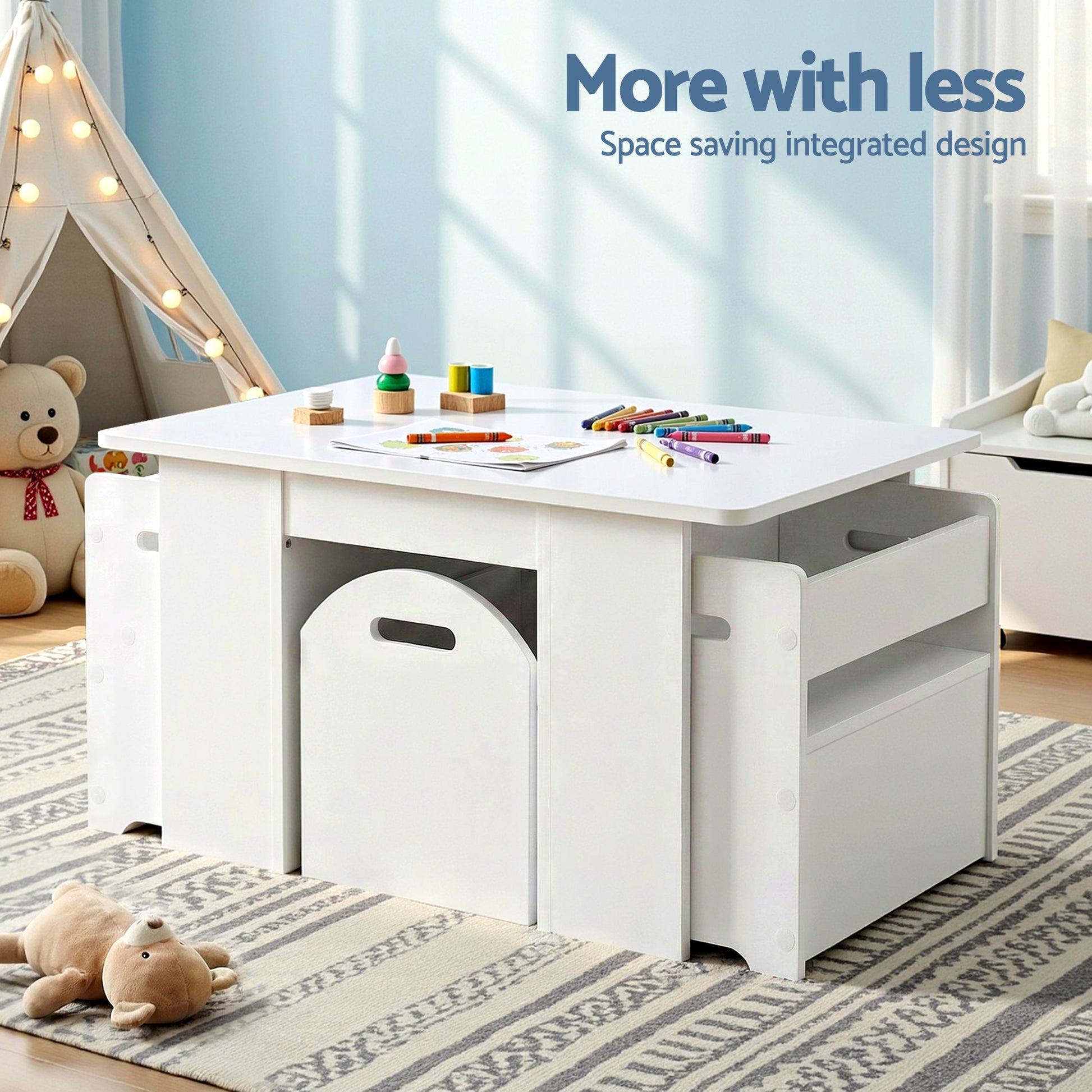 Keezi 3PCS Kids Table and Chairs Set Storage Toys Play Activity Desk - Image 5