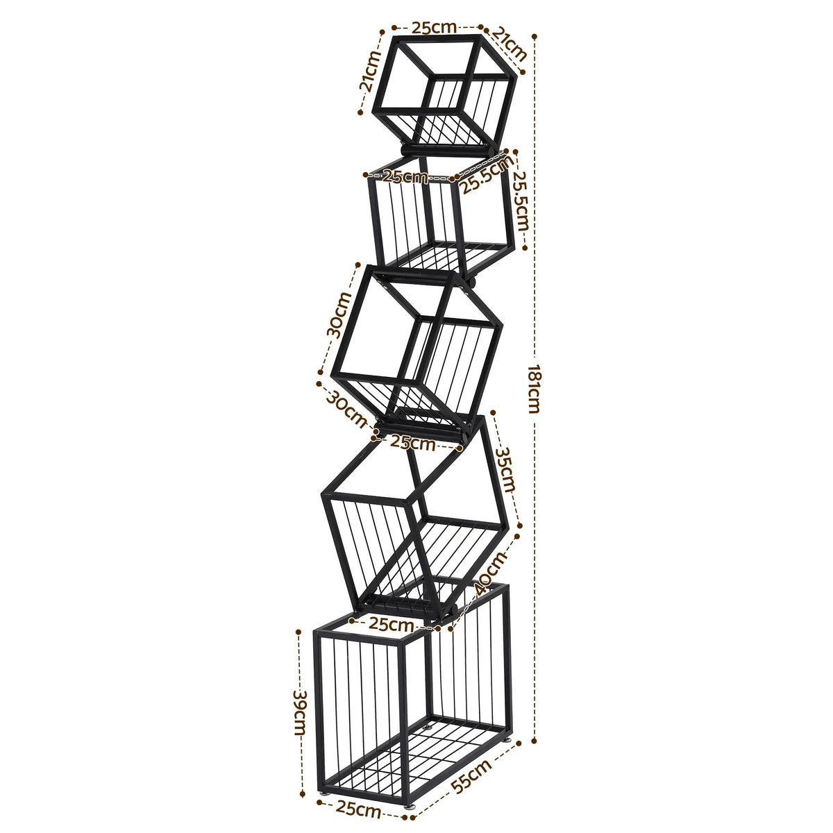 Artiss 5-Tier Bookshelf Metal Geometric Display Shelf Storage Organizer Black - Image 3