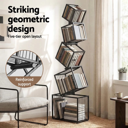 Artiss 5-Tier Bookshelf Metal Geometric Display Shelf Storage Organizer Black - Image 5