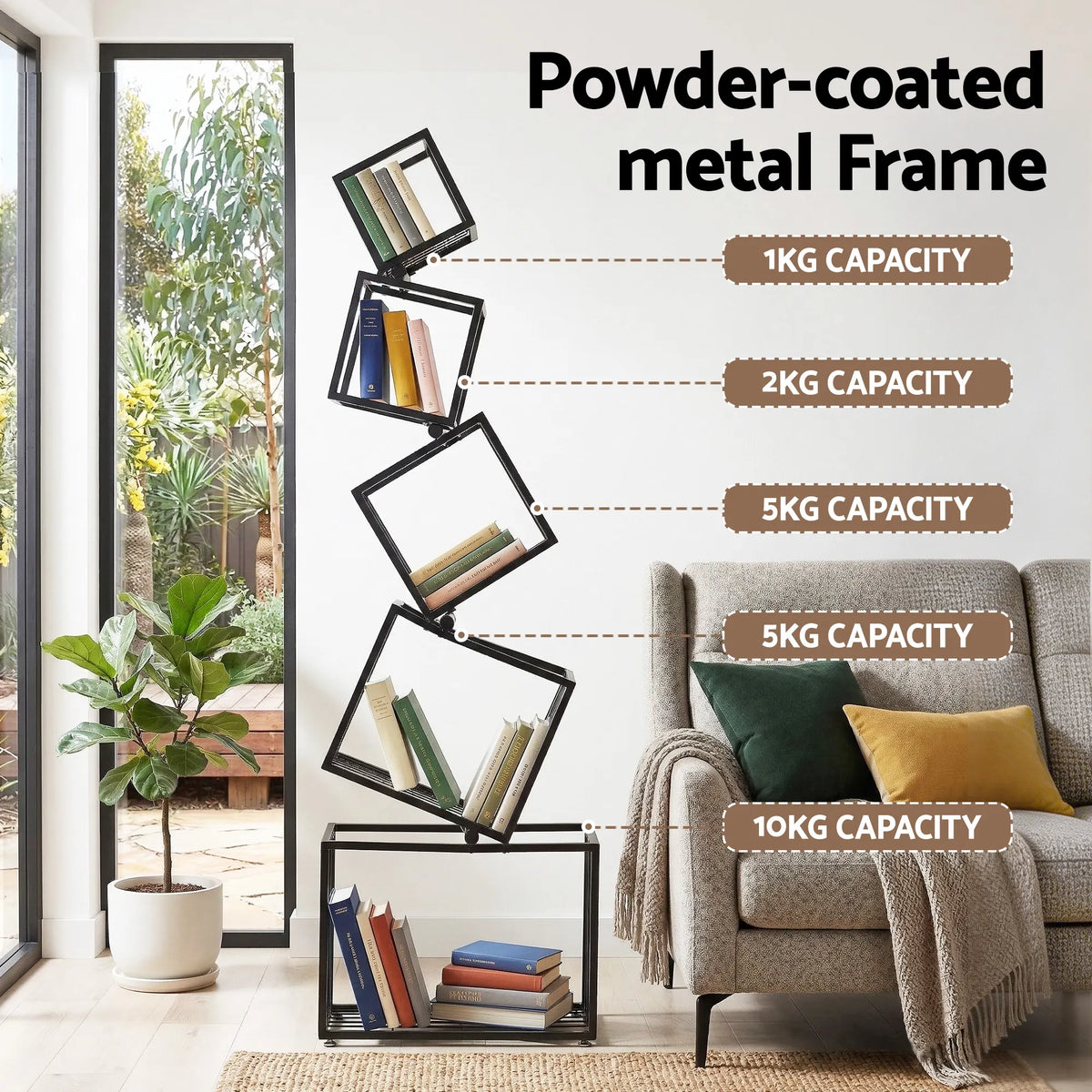 Artiss 5-Tier Bookshelf Metal Geometric Display Shelf Storage Organizer Black - Image 6