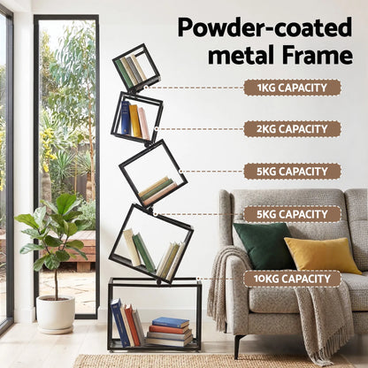 Artiss 5-Tier Bookshelf Metal Geometric Display Shelf Storage Organizer Black - Image 6