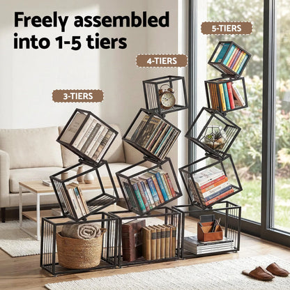 Artiss 5-Tier Bookshelf Metal Geometric Display Shelf Storage Organizer Black - Image 7