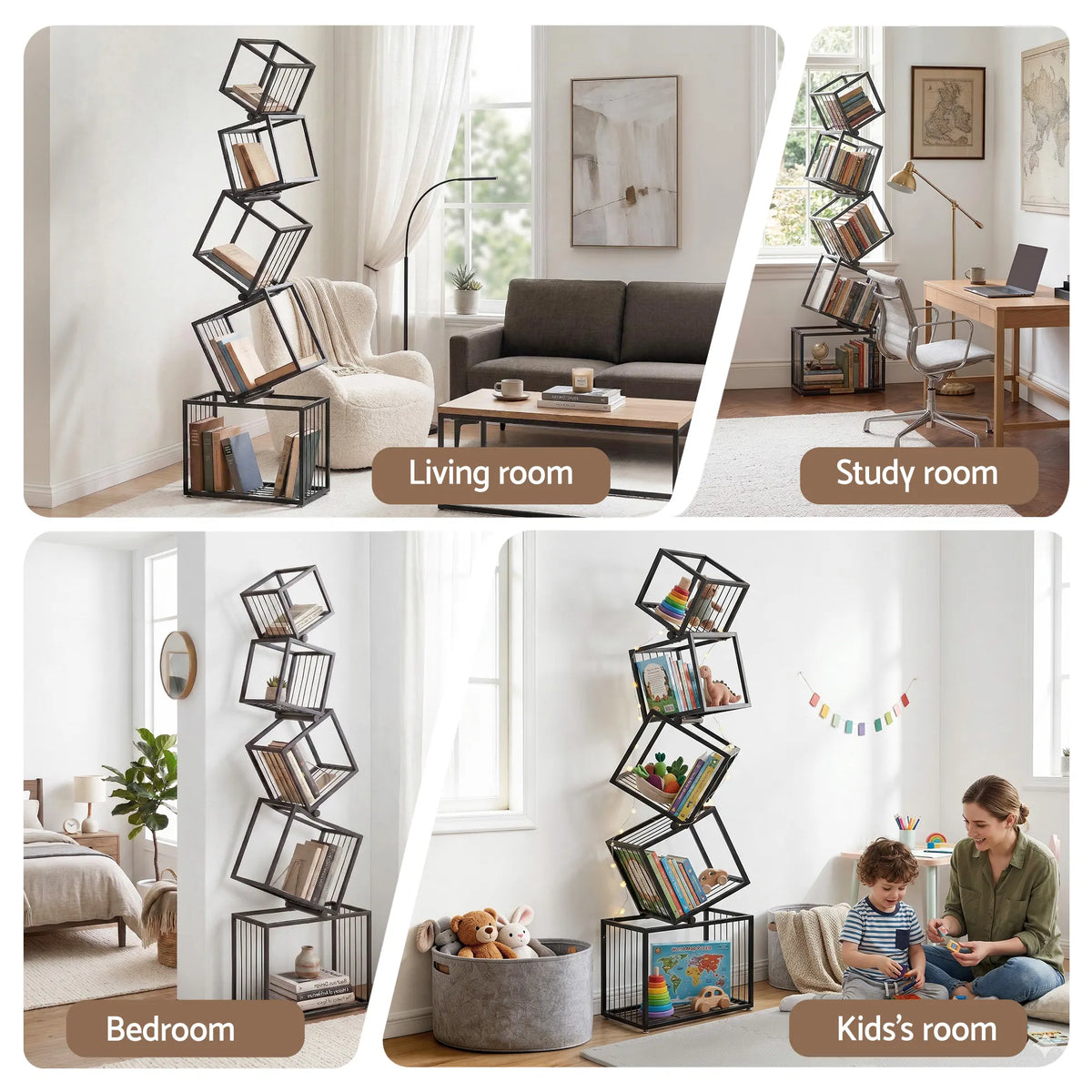 Artiss 5-Tier Bookshelf Metal Geometric Display Shelf Storage Organizer Black - Image 8