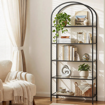Artiss 5 Tiers Bookshelf Industrial Etagere Bookcase Display Shelf Black - Image 9