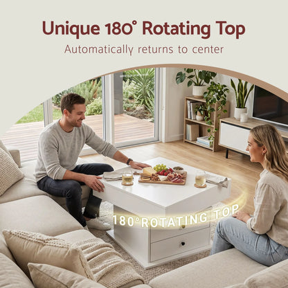 Artiss Lift Top Coffee Table Centre Table with Rotating Top Hidden Storage White - Image 5