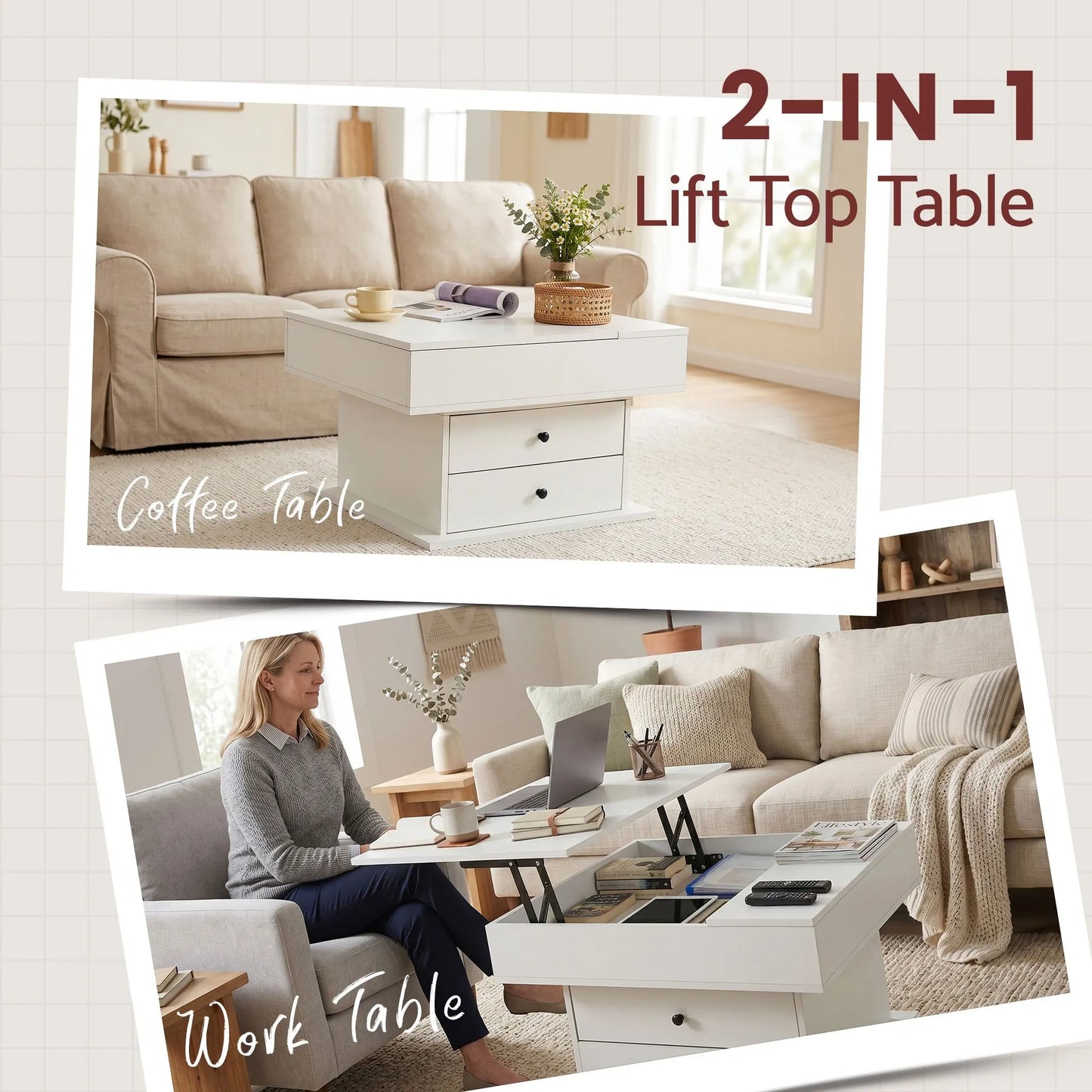 Artiss Lift Top Coffee Table Centre Table with Rotating Top Hidden Storage White - Image 7