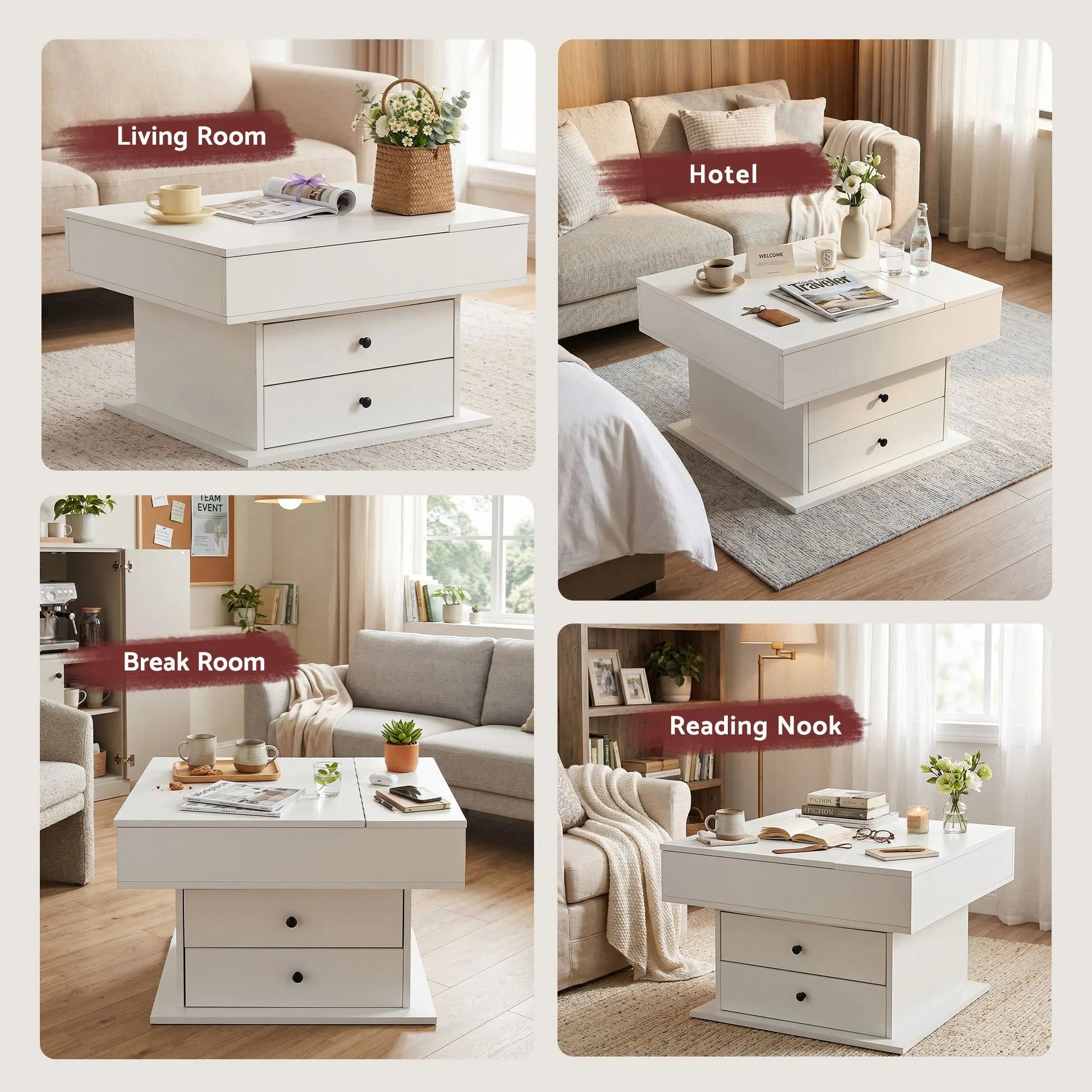 Artiss Lift Top Coffee Table Centre Table with Rotating Top Hidden Storage White - Image 8