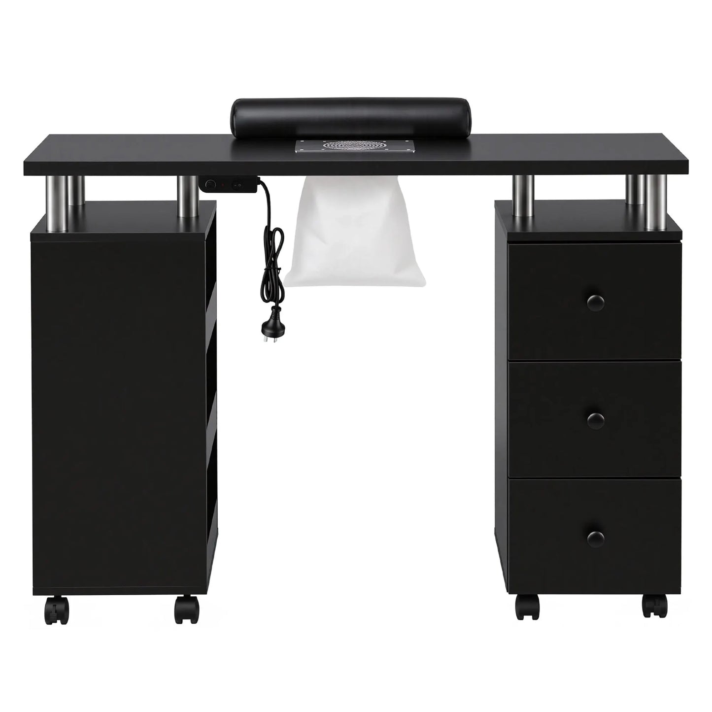 Artiss Manicure Table Nail Desk with Built-in Dust Collector Beauty Salon Station Drawers Shelves Wrist Cushion Wheels Black - Image 5