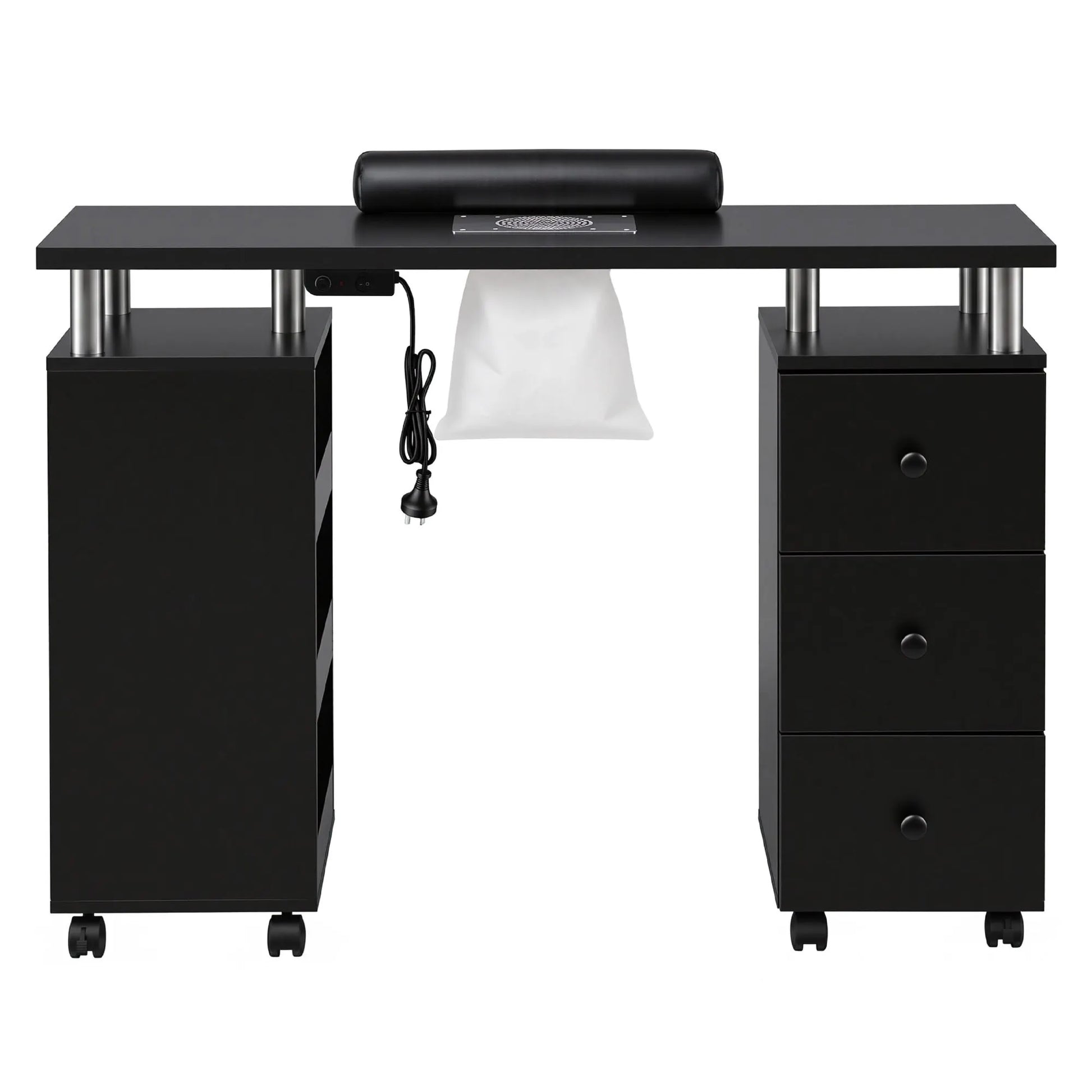 Artiss Manicure Table Nail Desk with Built-in Dust Collector Beauty Salon Station Drawers Shelves Wrist Cushion Wheels Black - Image 5