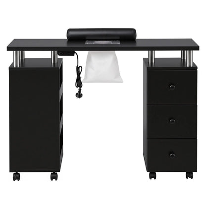 Artiss Manicure Table Nail Desk with Built-in Dust Collector Beauty Salon Station Drawers Shelves Wrist Cushion Wheels Black - Image 5
