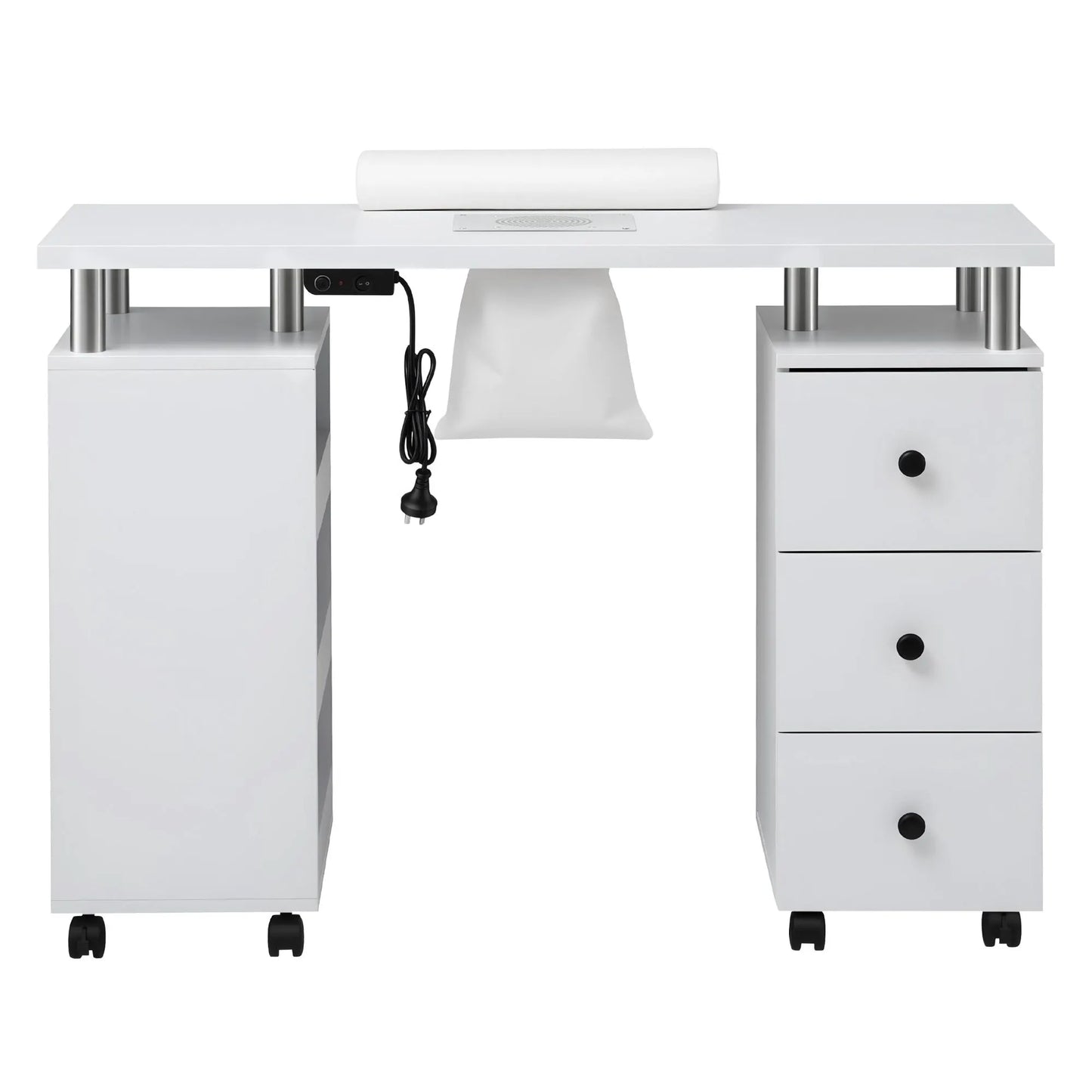 Artiss Manicure Table Nail Desk with Built-in Dust Collector Beauty Salon Station Drawers Shelves Wrist Cushion Wheels White - Image 5