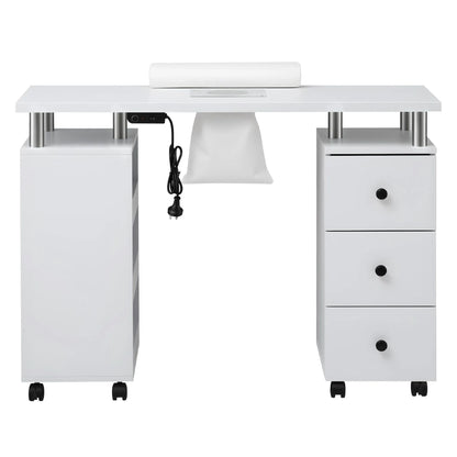Artiss Manicure Table Nail Desk with Built-in Dust Collector Beauty Salon Station Drawers Shelves Wrist Cushion Wheels White - Image 5