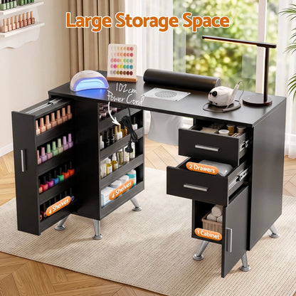Artiss Manicure Table Nail Desk with Built-in Dust Collector Beauty Salon Station Drawers Shelves Wrist Cushion Black - Image 7