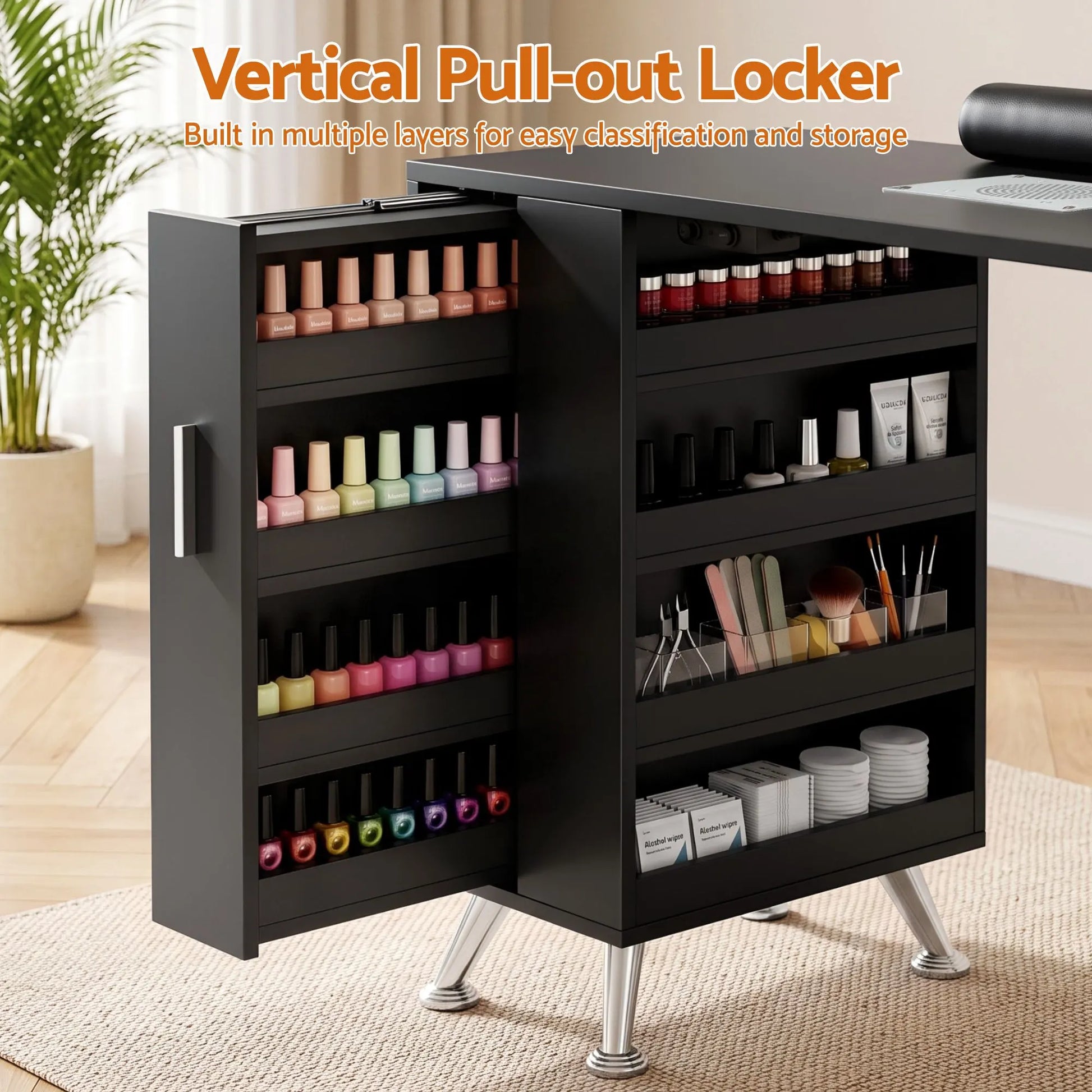 Artiss Manicure Table Nail Desk with Built-in Dust Collector Beauty Salon Station Drawers Shelves Wrist Cushion Black - Image 8