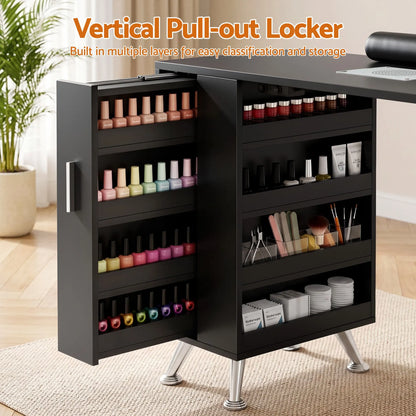 Artiss Manicure Table Nail Desk with Built-in Dust Collector Beauty Salon Station Drawers Shelves Wrist Cushion Black - Image 8
