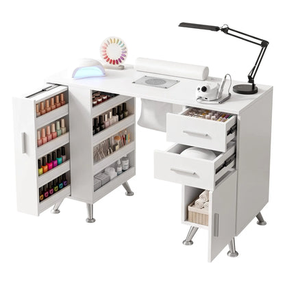 Artiss Manicure Table Nail Desk with Built-in Dust Collector Beauty Salon Station Drawers Shelves Wrist Cushion White - Image 2