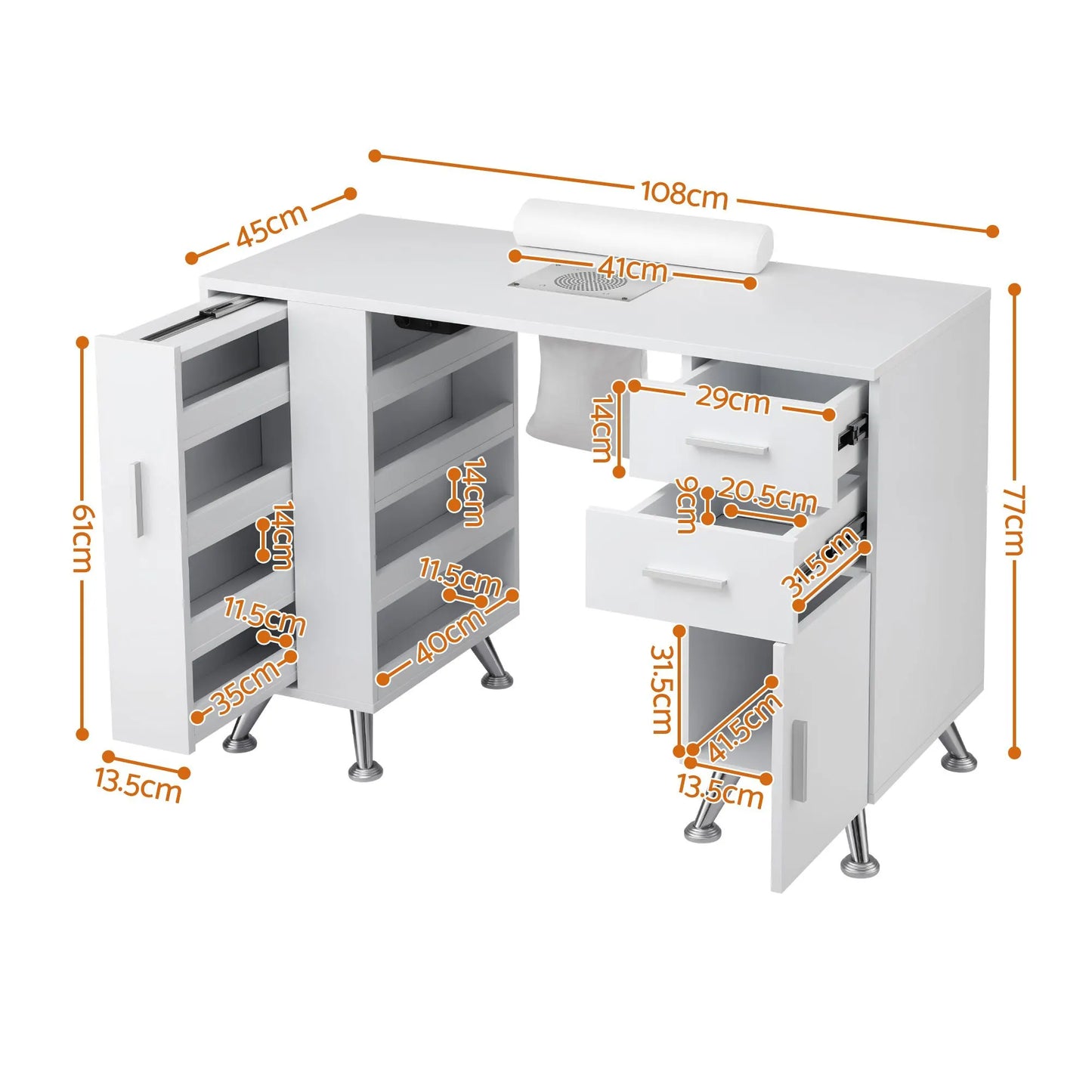 Artiss Manicure Table Nail Desk with Built-in Dust Collector Beauty Salon Station Drawers Shelves Wrist Cushion White - Image 4