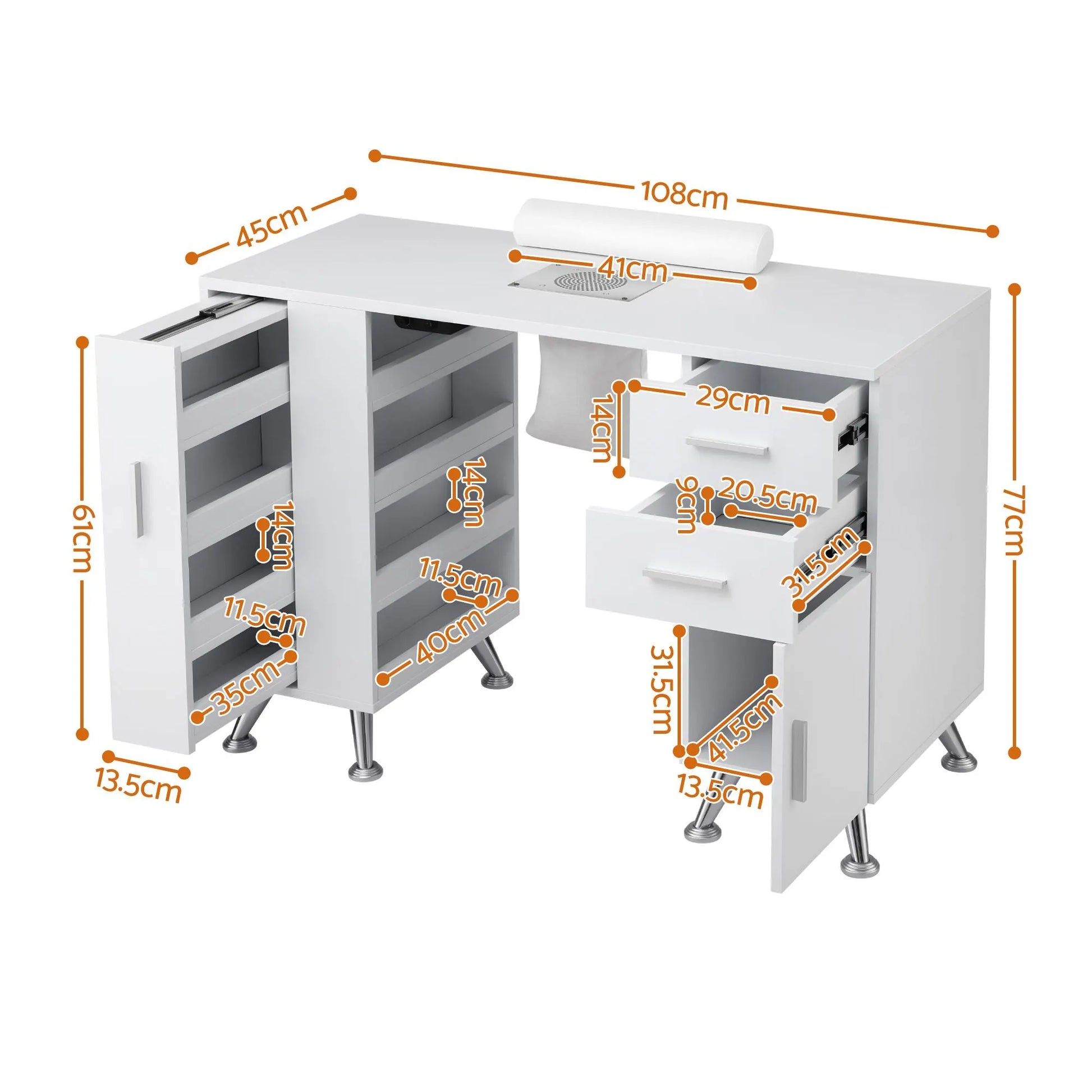 Artiss Manicure Table Nail Desk with Built-in Dust Collector Beauty Salon Station Drawers Shelves Wrist Cushion White - Image 4