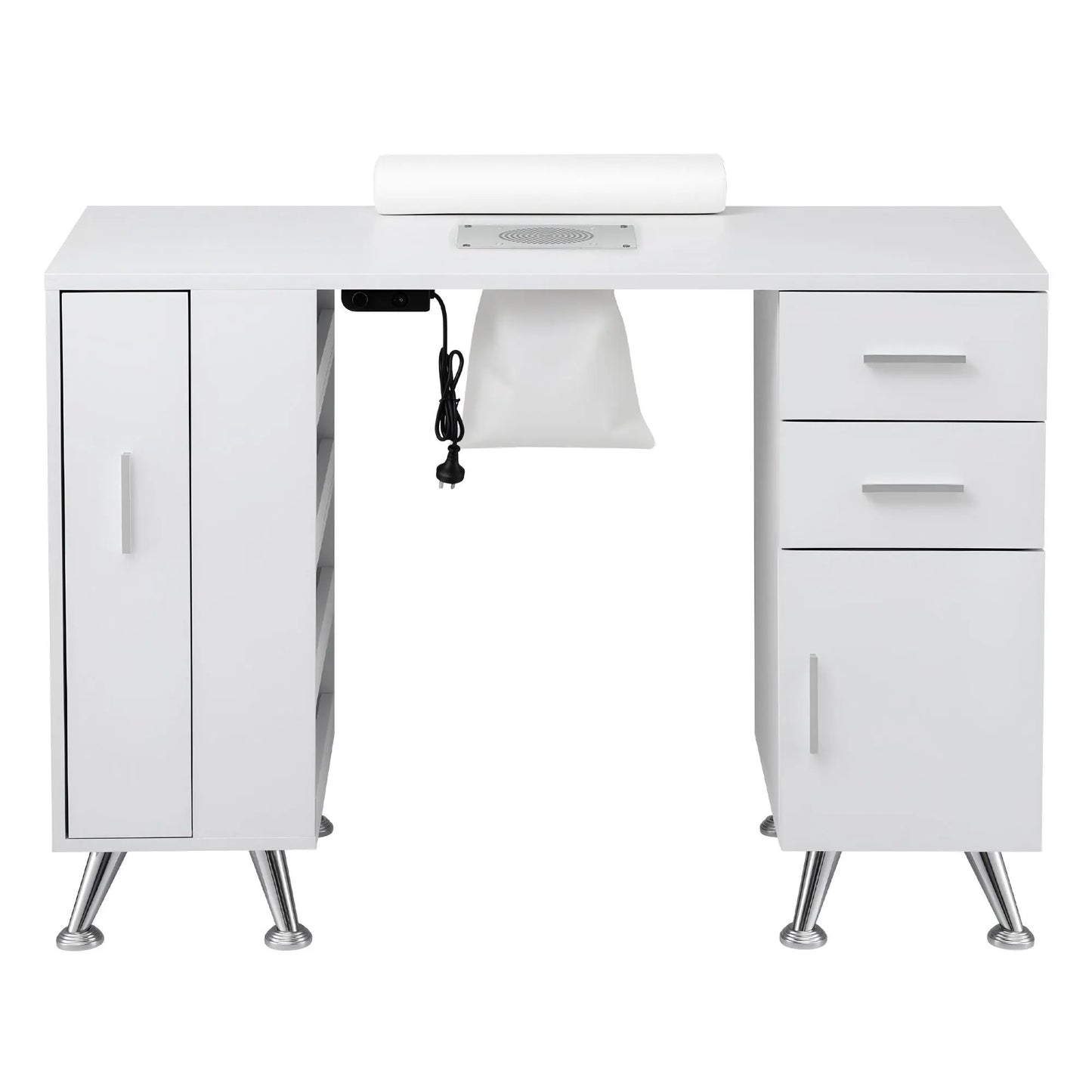 Artiss Manicure Table Nail Desk with Built-in Dust Collector Beauty Salon Station Drawers Shelves Wrist Cushion White - Image 5