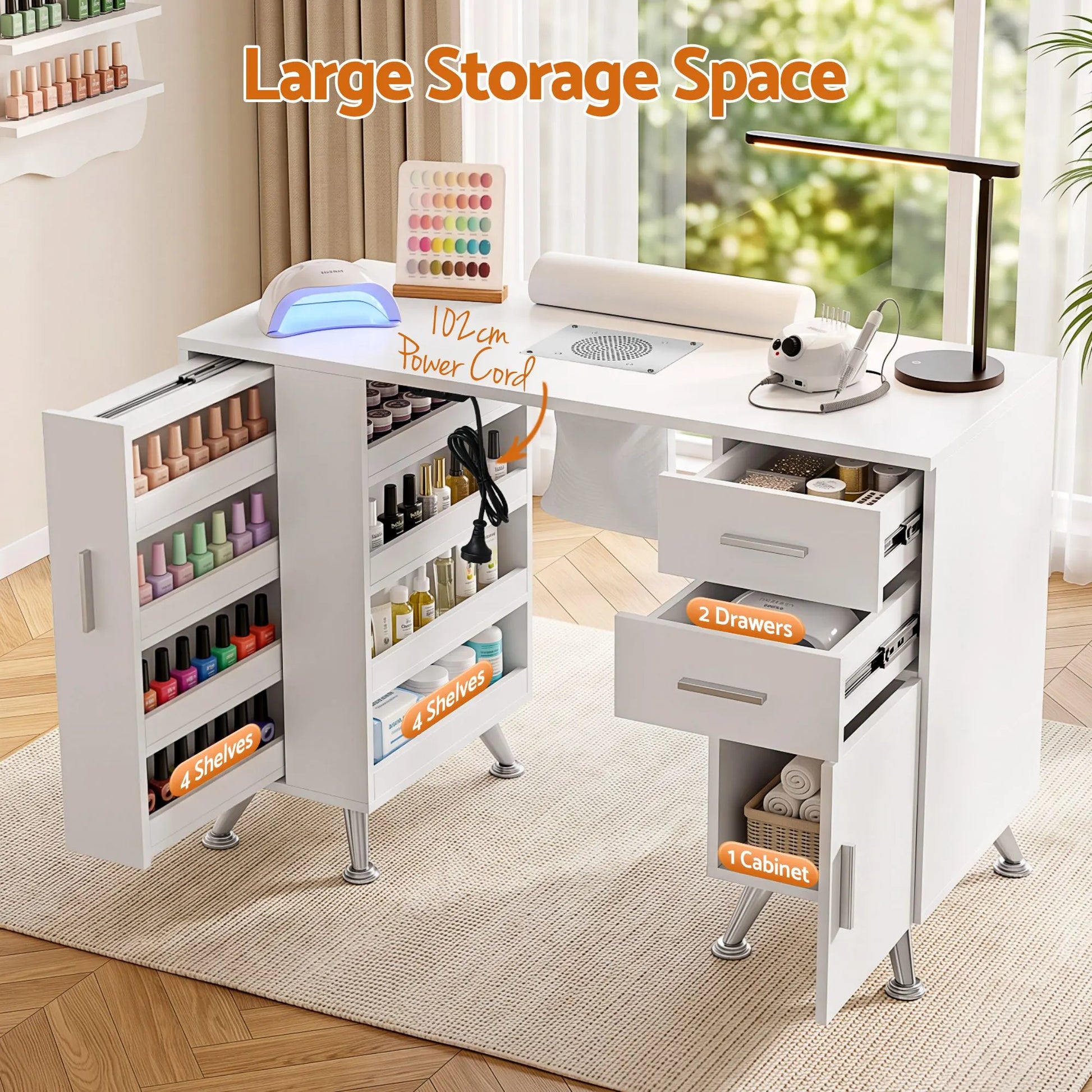 Artiss Manicure Table Nail Desk with Built-in Dust Collector Beauty Salon Station Drawers Shelves Wrist Cushion White - Image 7