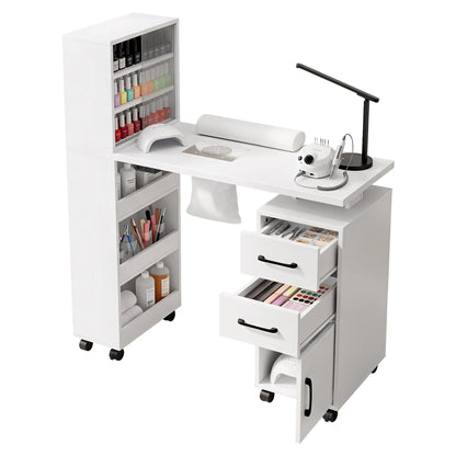 Artiss Manicure Table Nail Desk with Built-in Dust Collector Beauty Salon Station Drawers Shelves Wrist Cushion White - Image 2