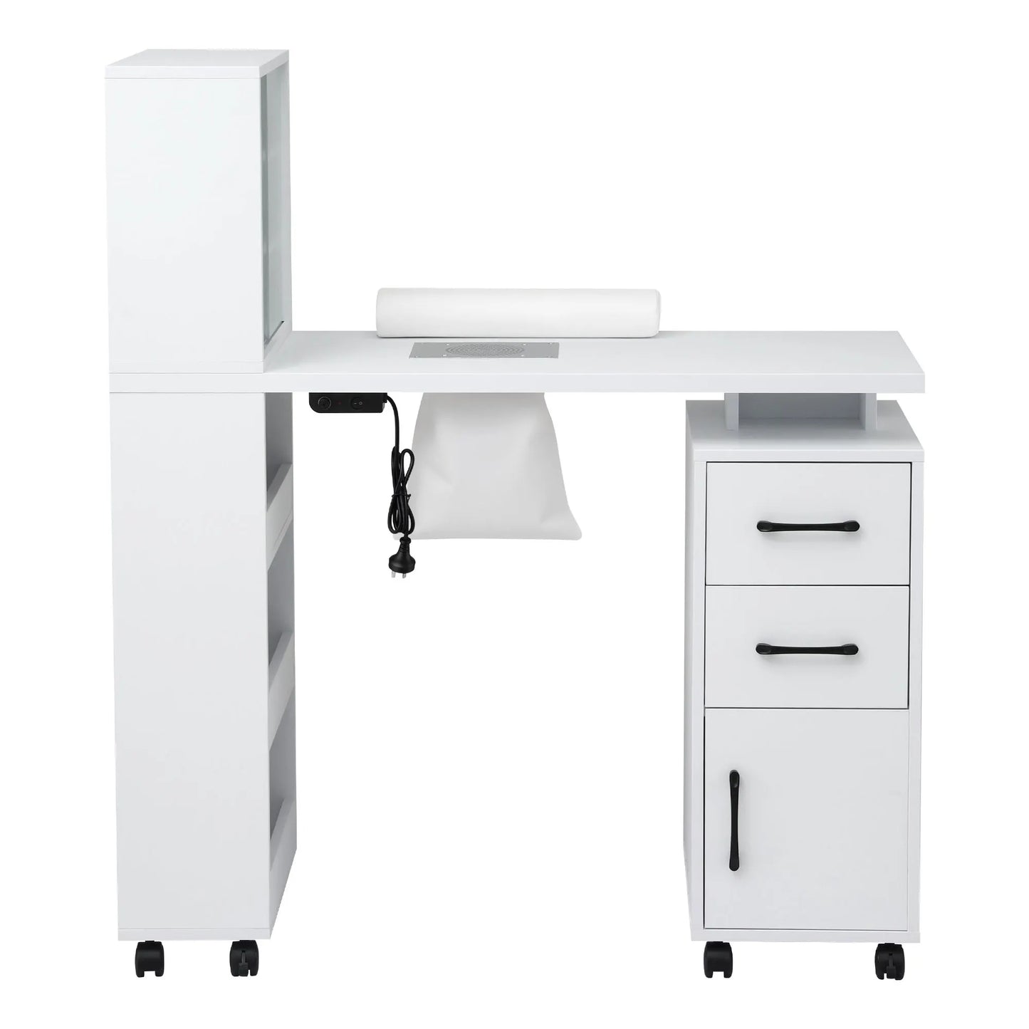 Artiss Manicure Table Nail Desk with Built-in Dust Collector Beauty Salon Station Drawers Shelves Wrist Cushion White - Image 5