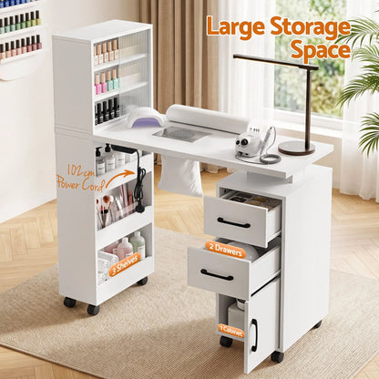 Artiss Manicure Table Nail Desk with Built-in Dust Collector Beauty Salon Station Drawers Shelves Wrist Cushion White - Image 7