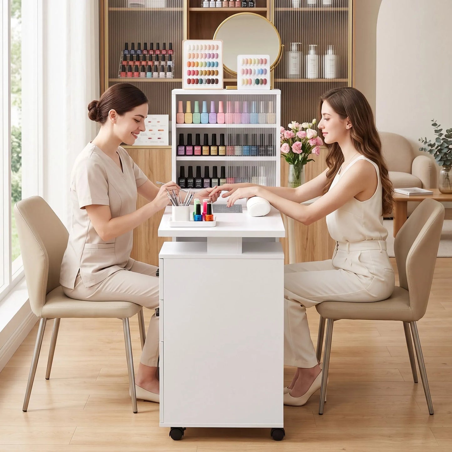 Artiss Manicure Table Nail Desk with Built-in Dust Collector Beauty Salon Station Drawers Shelves Wrist Cushion White - Image 9