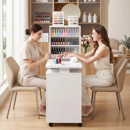 Artiss Manicure Table Nail Desk with Built-in Dust Collector Beauty Salon Station Drawers Shelves Wrist Cushion White - Image 9