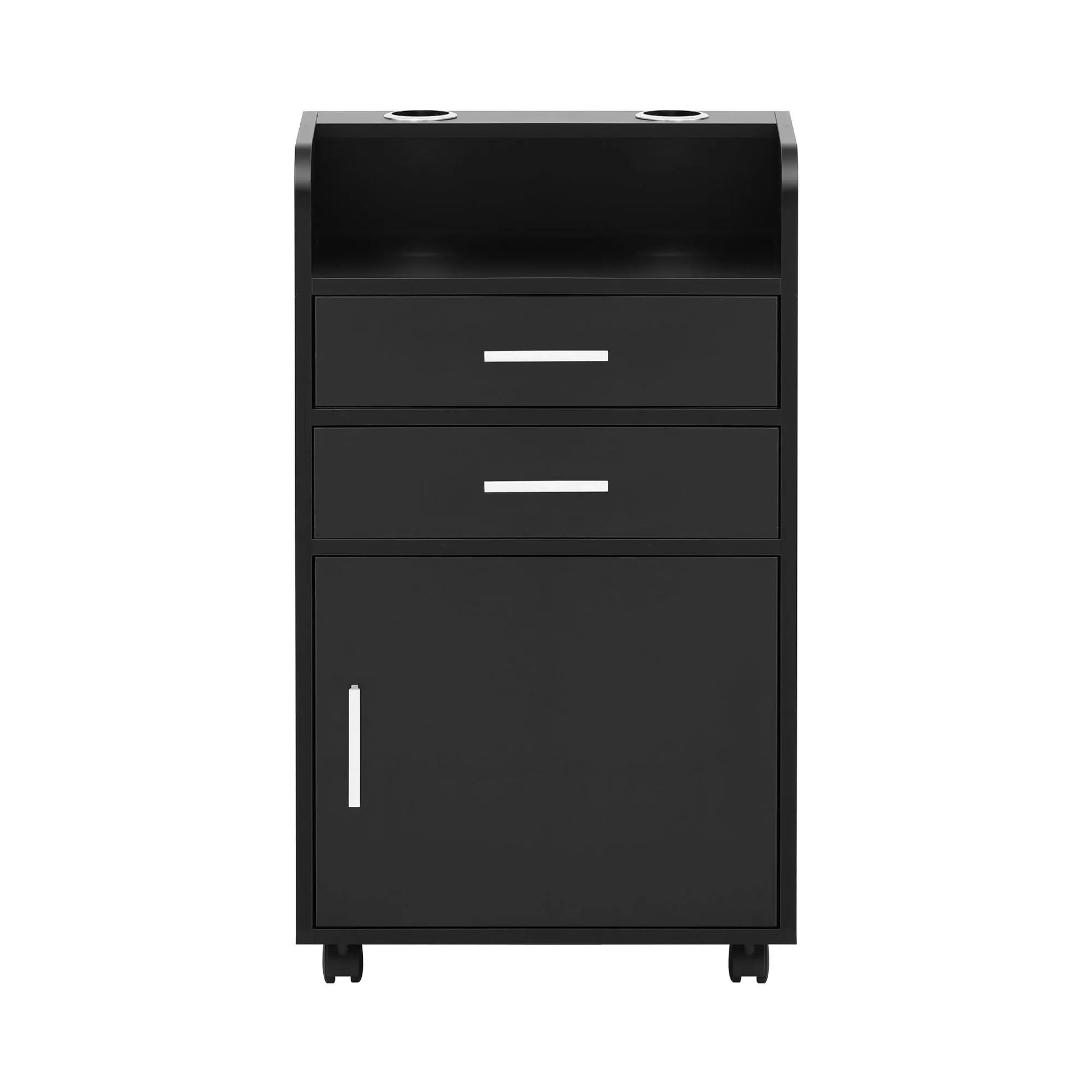 Artiss Professional Salon Station Rolling Cart, Hair Styling Beauty Cabinet with 2 Drawers & 2 Appliance Holders, Wood Barber Spa Trolley with 360° Wheels for Skincare & Vanity, Black - Image 5