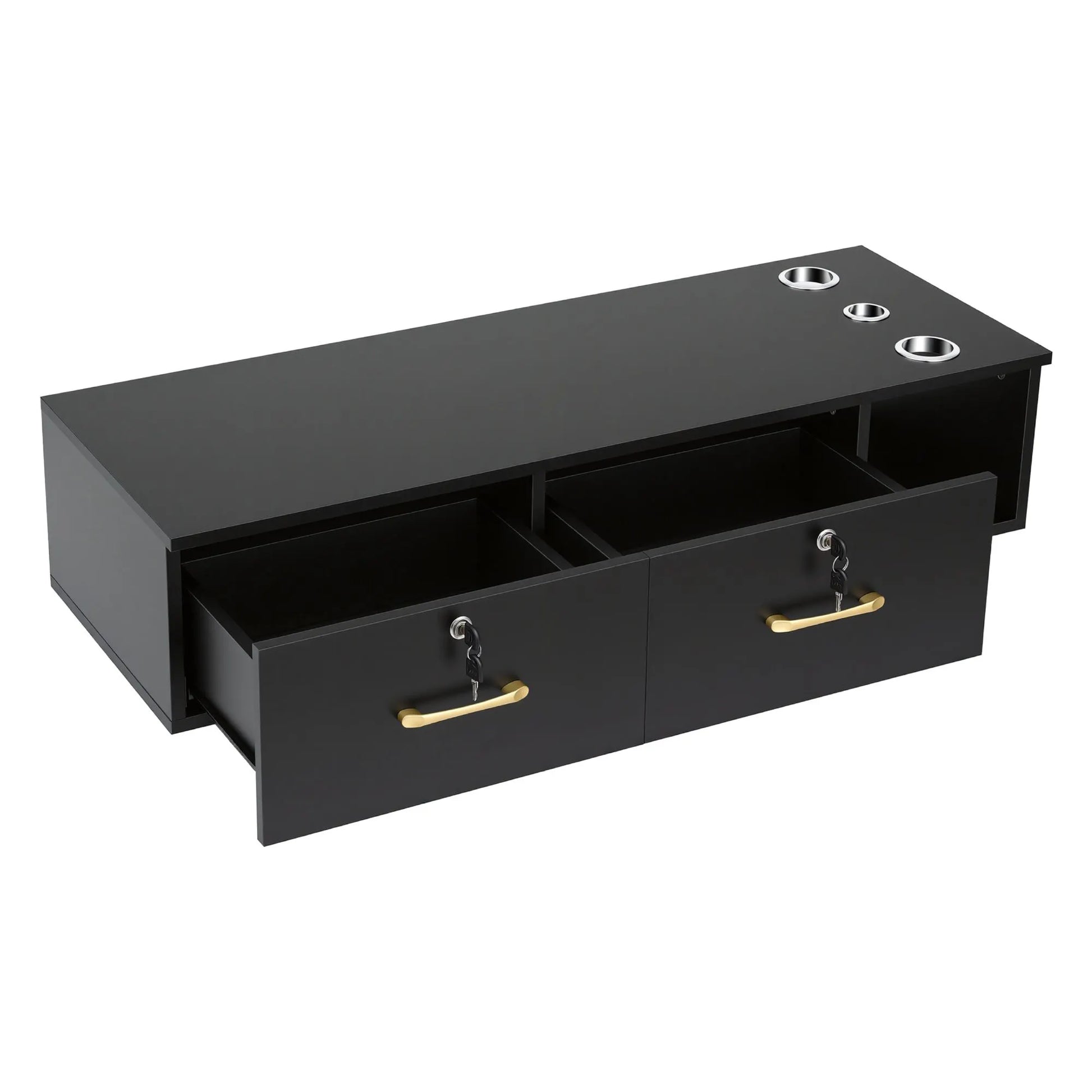 Artiss Wall Mounted Salon Station Cabinet, Hair Styling Station with 2 Lockable Drawers & 3 Appliance Holders, Wooden Barber Spa Equipment for Vanity, Black - Image 2