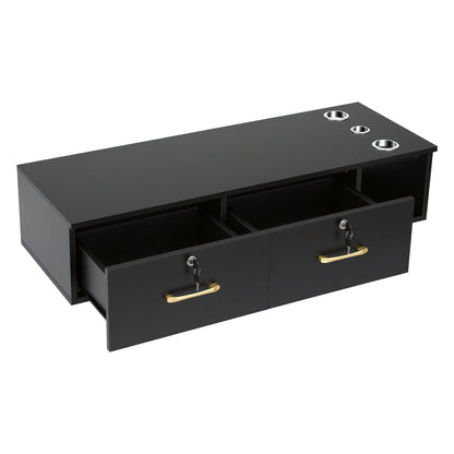 Artiss Wall Mounted Salon Station Cabinet, Hair Styling Station with 2 Lockable Drawers & 3 Appliance Holders, Wooden Barber Spa Equipment for Vanity, Black - Image 2