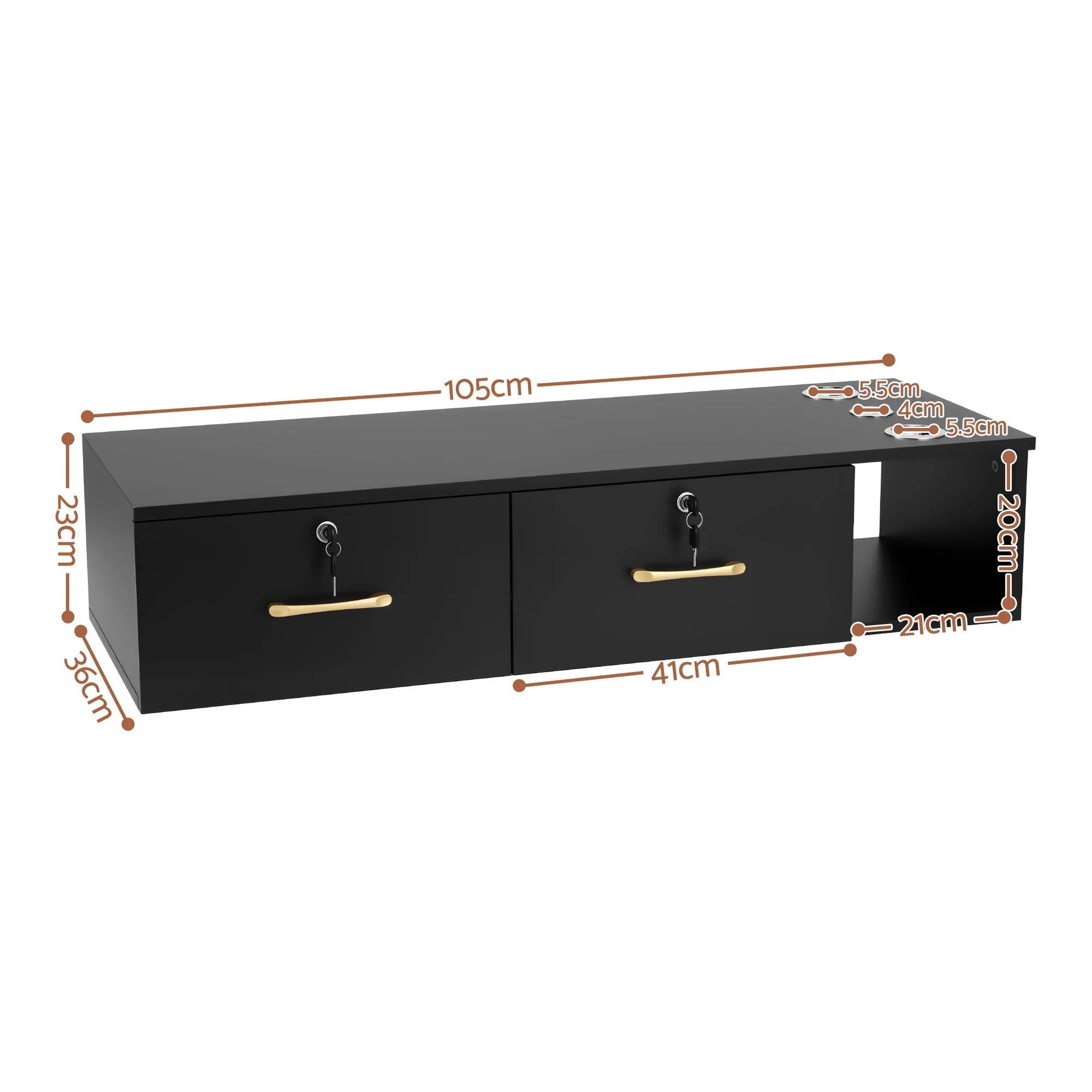 Artiss Wall Mounted Salon Station Cabinet, Hair Styling Station with 2 Lockable Drawers & 3 Appliance Holders, Wooden Barber Spa Equipment for Vanity, Black - Image 4