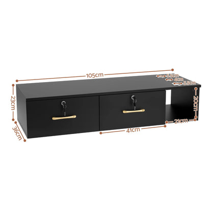 Artiss Wall Mounted Salon Station Cabinet, Hair Styling Station with 2 Lockable Drawers & 3 Appliance Holders, Wooden Barber Spa Equipment for Vanity, Black - Image 4
