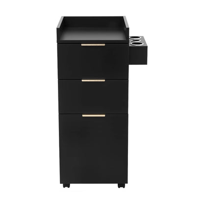 Artiss Professional Salon Station Rolling Cart, Hair Styling Beauty Cabinet with 2 Drawers, Large Supply Cabinet & 3 Appliance Holders, Wood Barber Spa Trolley with 360° Wheels for Skincare & Vanity, Black - Image 5