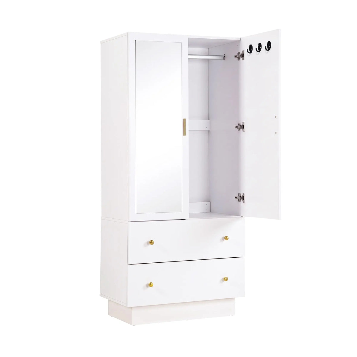 Artiss LED Wardrobe Cabinet Clothes Storage with Mirror 2 Drawers Hanging Rail - Image 3