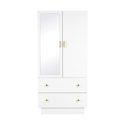 Artiss LED Wardrobe Cabinet Clothes Storage with Mirror 2 Drawers Hanging Rail - Image 5