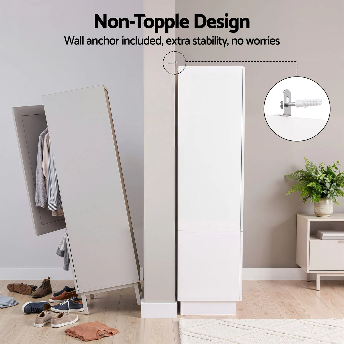 Artiss LED Wardrobe Cabinet Clothes Storage with Mirror 2 Drawers Hanging Rail - Image 9