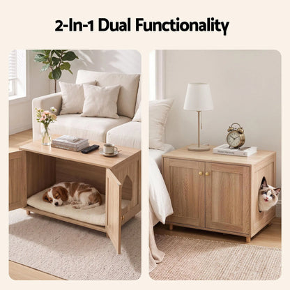 Artiss 2-In-1 Coffee Table Pet Cat House Wooden Side Table Storage Cabinet 80x50x55CM - Image 5