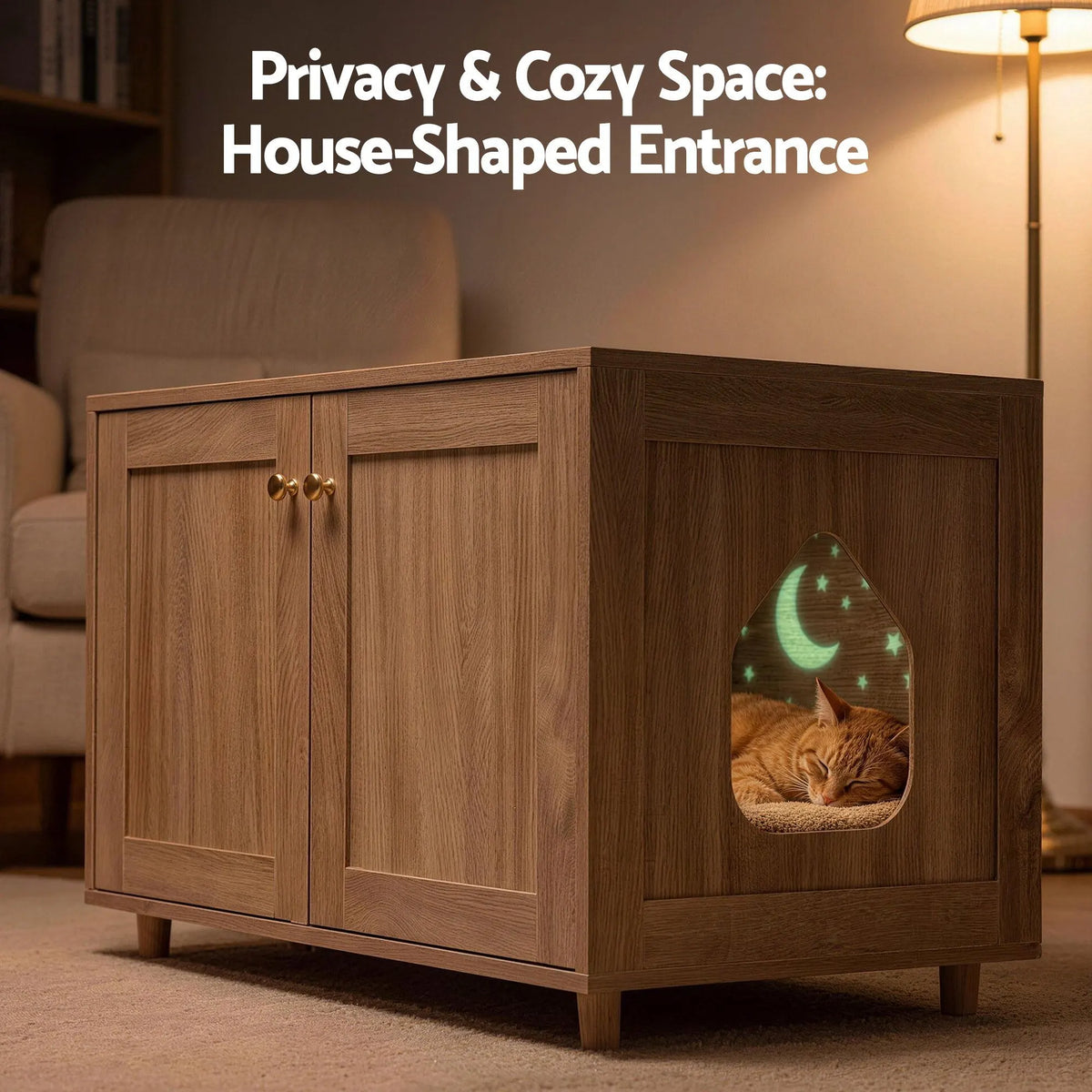 Artiss 2-In-1 Coffee Table Pet Cat House Wooden Side Table Storage Cabinet 80x50x55CM - Image 6