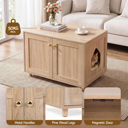 Artiss 2-In-1 Coffee Table Pet Cat House Wooden Side Table Storage Cabinet 80x50x55CM - Image 8