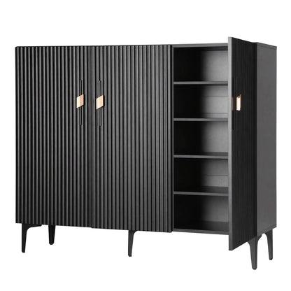 Artiss Shoe Cabinet Fluted Style 25 Pairs Shoe Storage Cupboard Black - Image 3