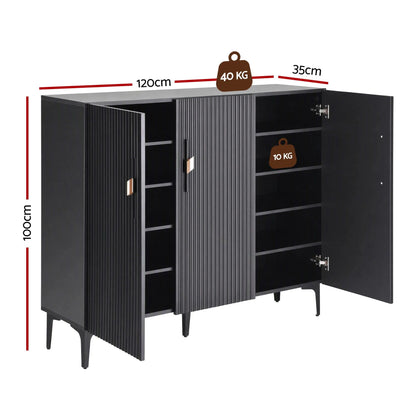 Artiss Shoe Cabinet Fluted Style 25 Pairs Shoe Storage Cupboard Black - Image 4
