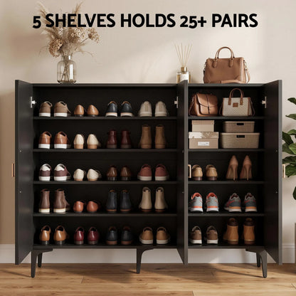Artiss Shoe Cabinet Fluted Style 25 Pairs Shoe Storage Cupboard Black - Image 6