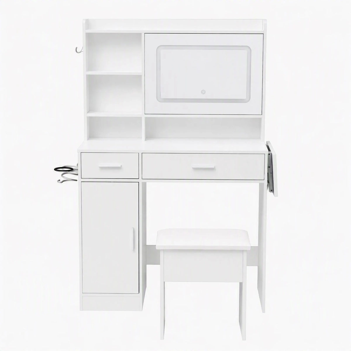 Artiss Dressing Table Vanity Desk Set Stool LED Charging Station White - Image 5