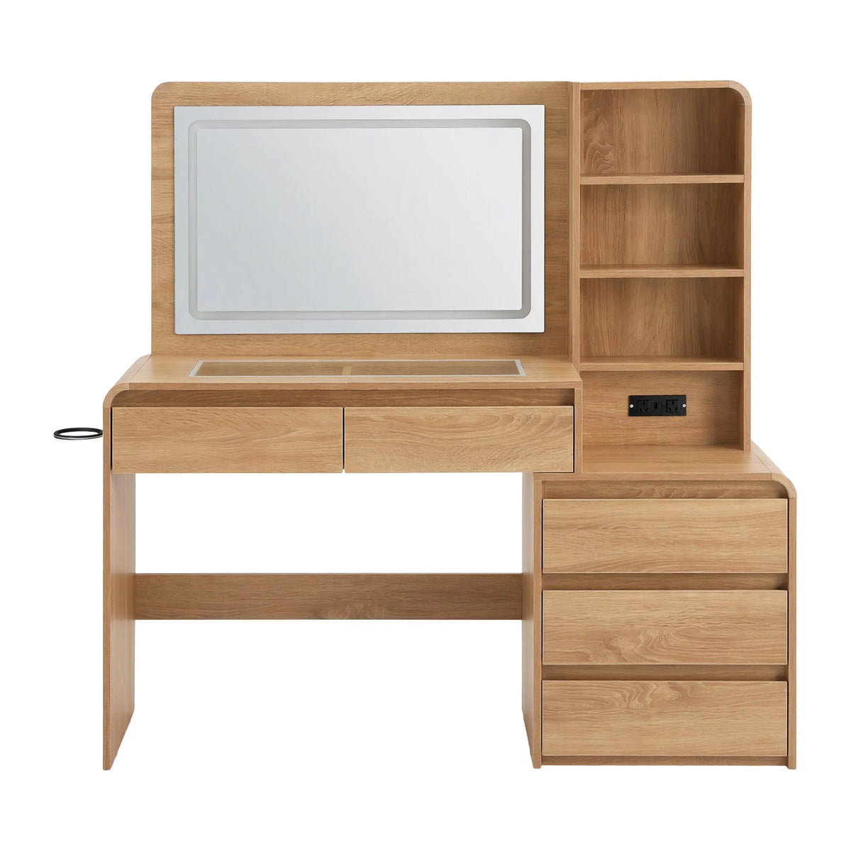 Artiss Dressing Table Makeup Vanity Desk LED Mirror Drawers Charging Station Curved Edge Wood - Image 5