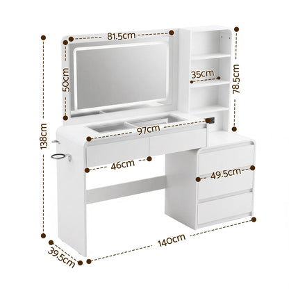 Artiss Dressing Table Makeup Vanity Desk LED Mirror Drawers Charging Station Curved Edge White - Image 4