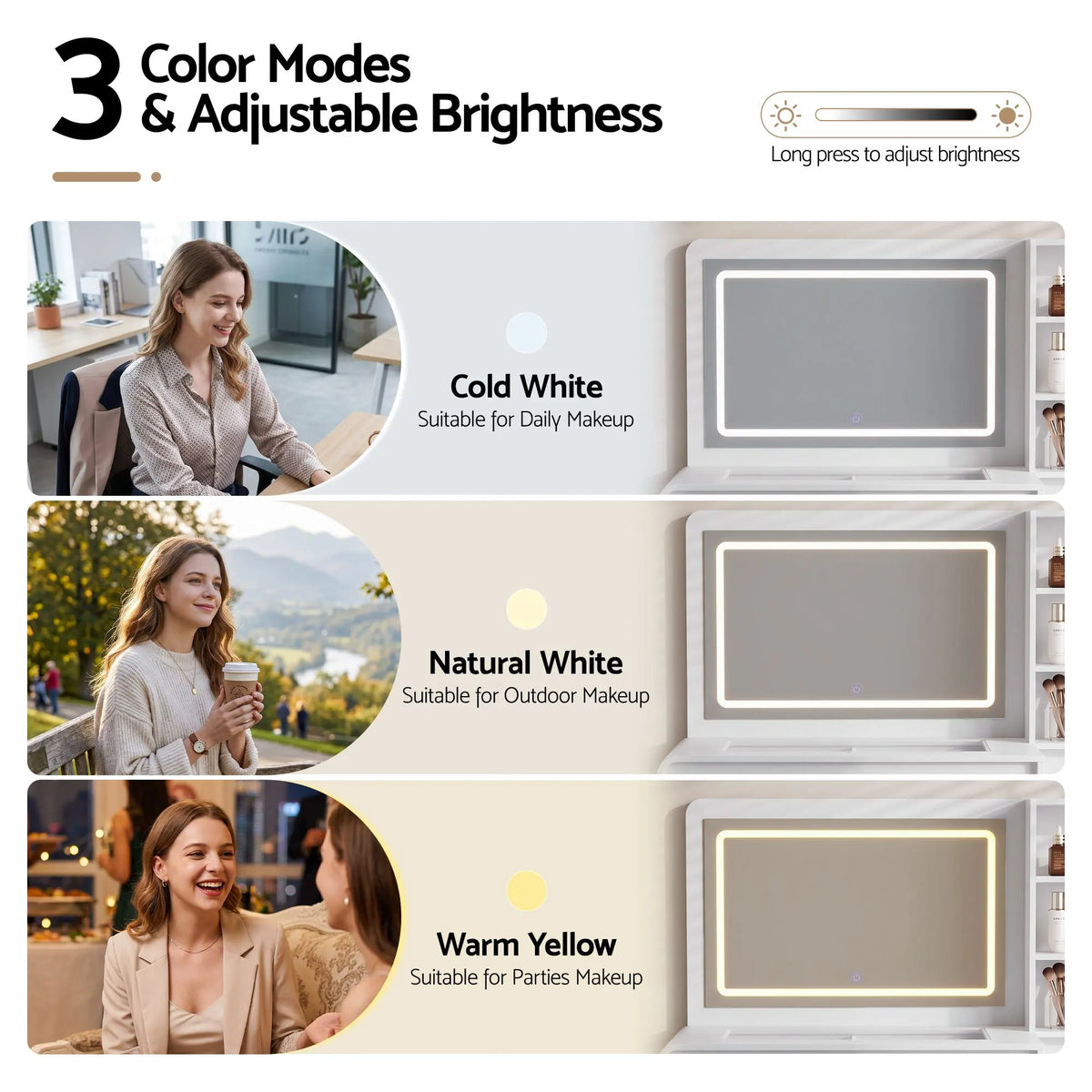 Artiss Dressing Table Makeup Vanity Desk LED Mirror Drawers Charging Station Curved Edge White - Image 6